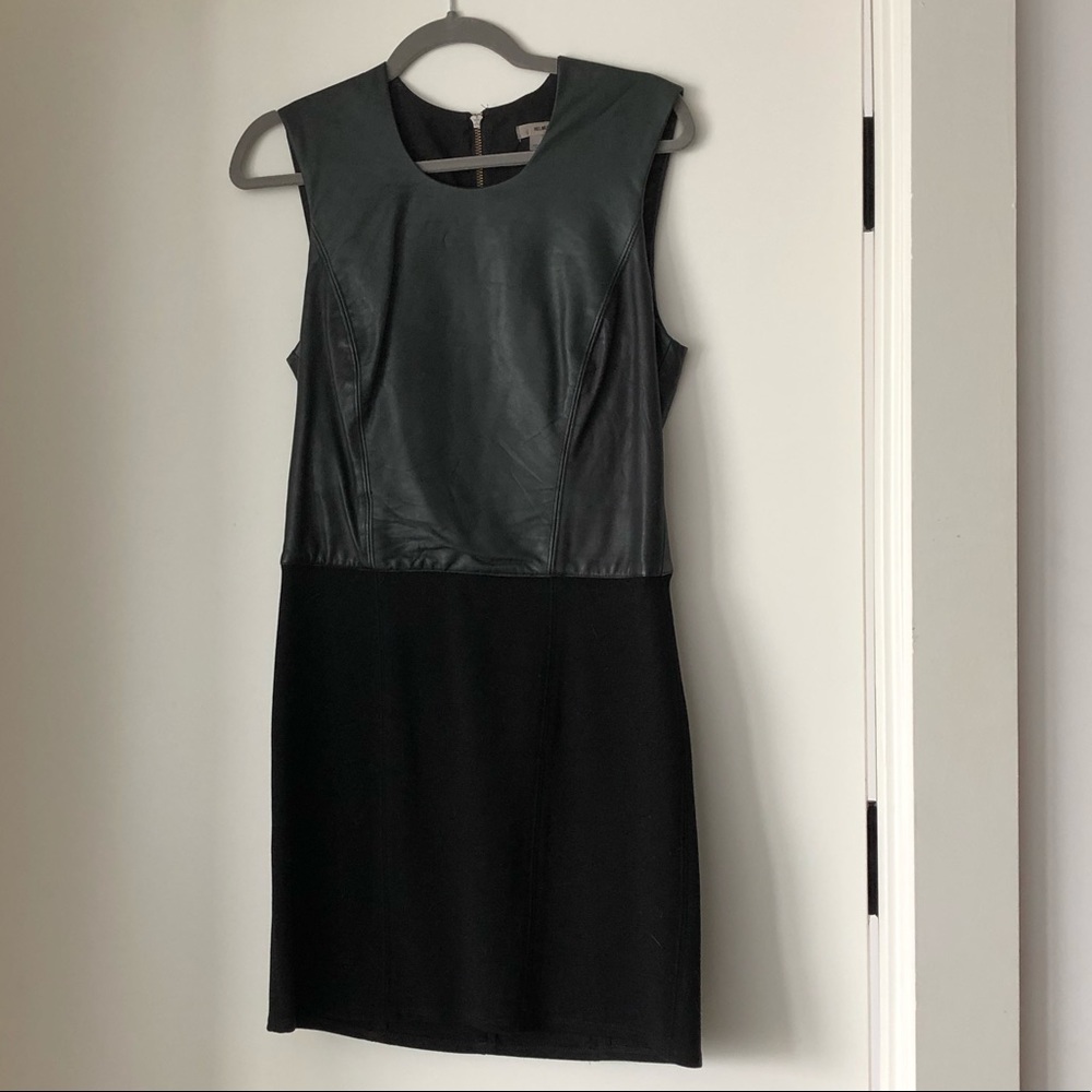 HELMUT LANG LEATHER & COTTON BLACK MINI DRESS